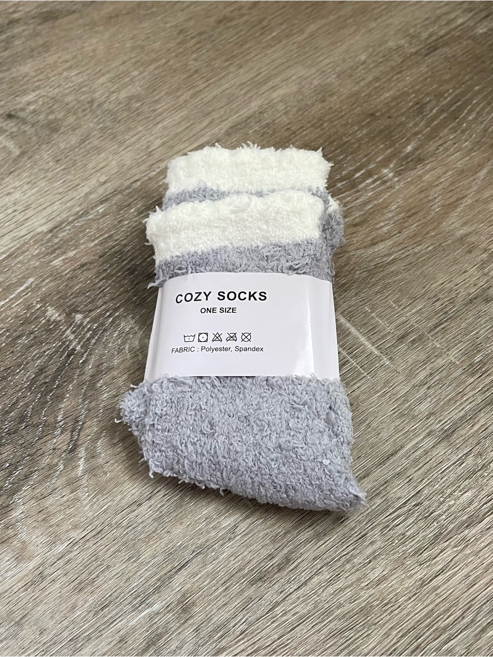 Cozy Socks Fuzzy Crew Socks - Gray & White